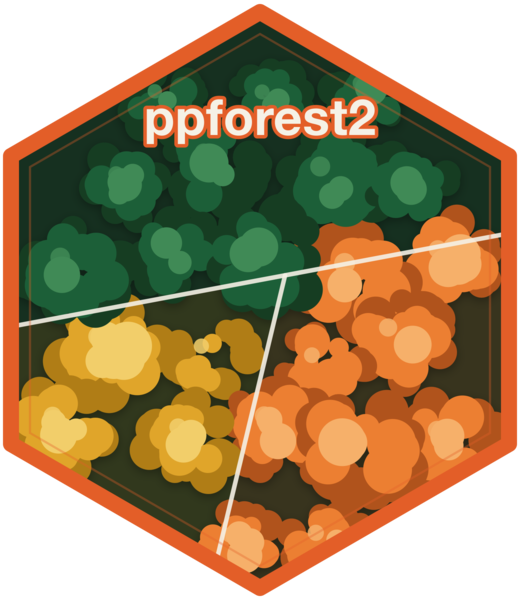 ppforest2 hex logo: a forest canopy cut by two oblique lines